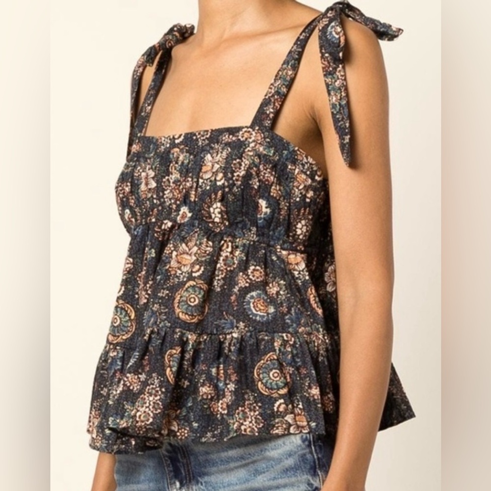 Ulla Johnson Floral Blue Women's Tie strap peplum top
